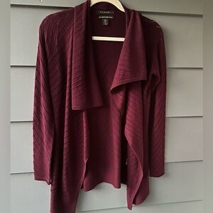 Tahari sz S open front cardigan sweater deep wine 100% superfine merino wool